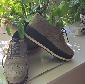 Women's Classic Oxford Platform Shoes - Grey Suede; Made In ITALY.